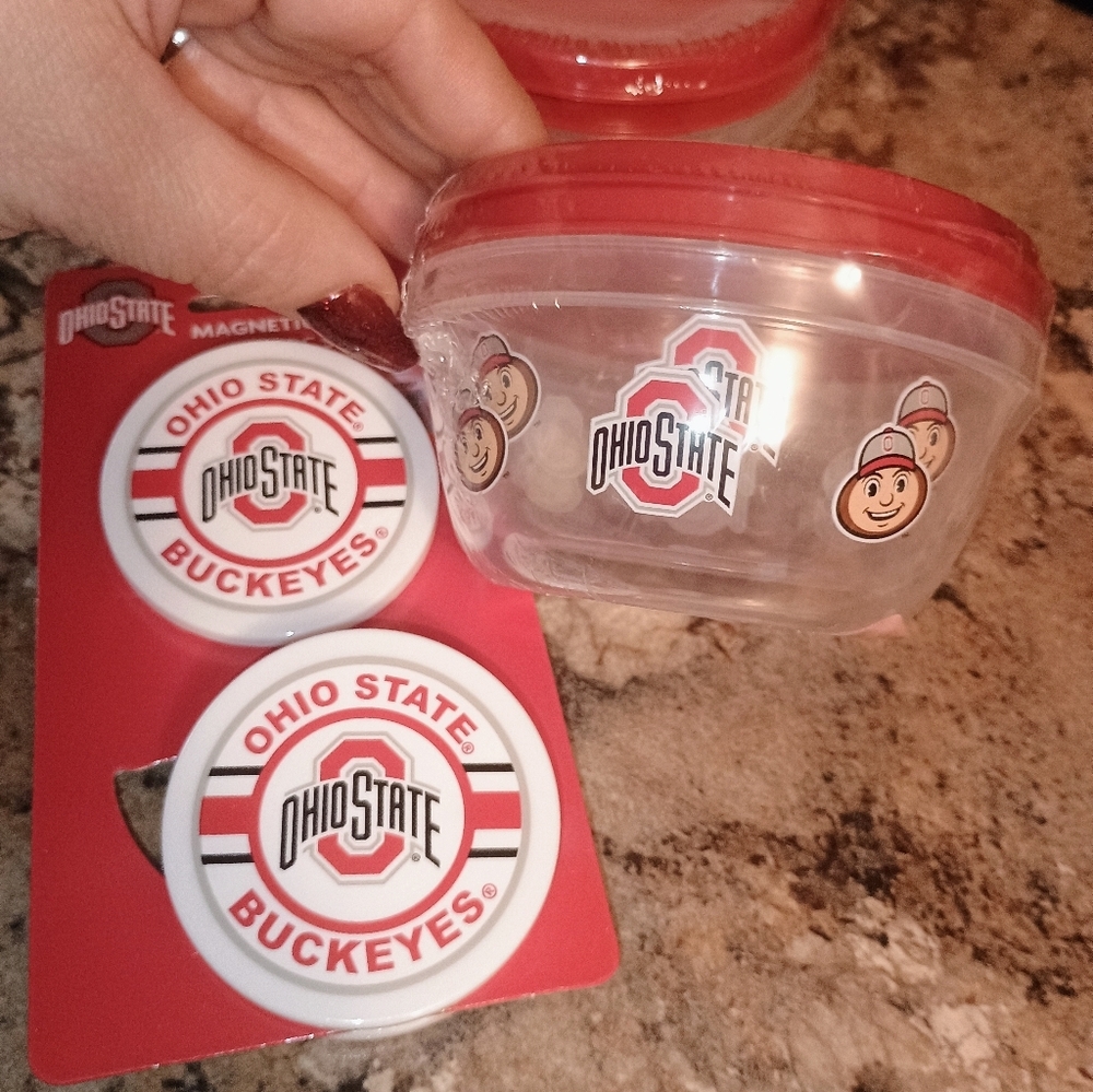 Ohio Buckeyes Kitchen Set Includes Mini Bowls With Lids And Chip Clips - Picture 3 of 3